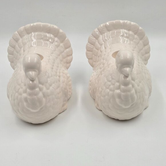 Other - Mid-Century White Ceramic Turkey Candleholder Pair Vintage Thanksgiving Decor